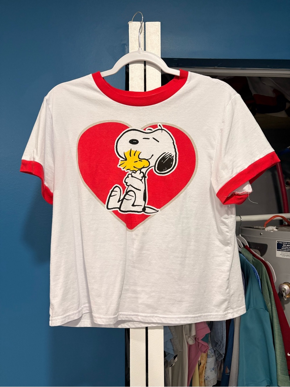 Peanuts White & Red Snoopy Heart Ringer Tee